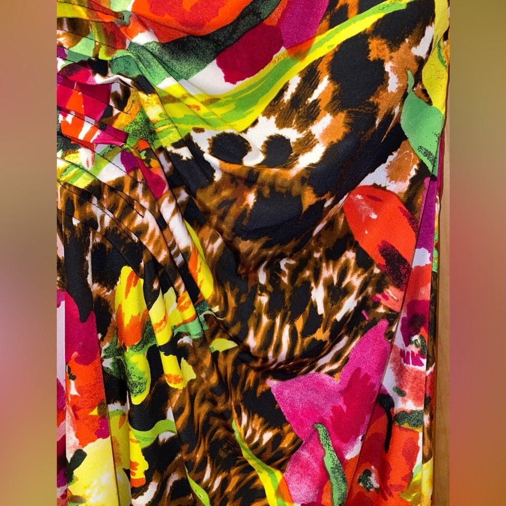 NEW! ECI Colorful Floral and Animal Print Faux Wrap Midi Dress NWT - Size L - Picture 4 of 15